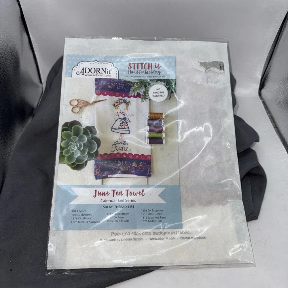 Adornit Stitch it Hand Embroidery Calendar Girl Series Tea Towel JUNE NO THREAD